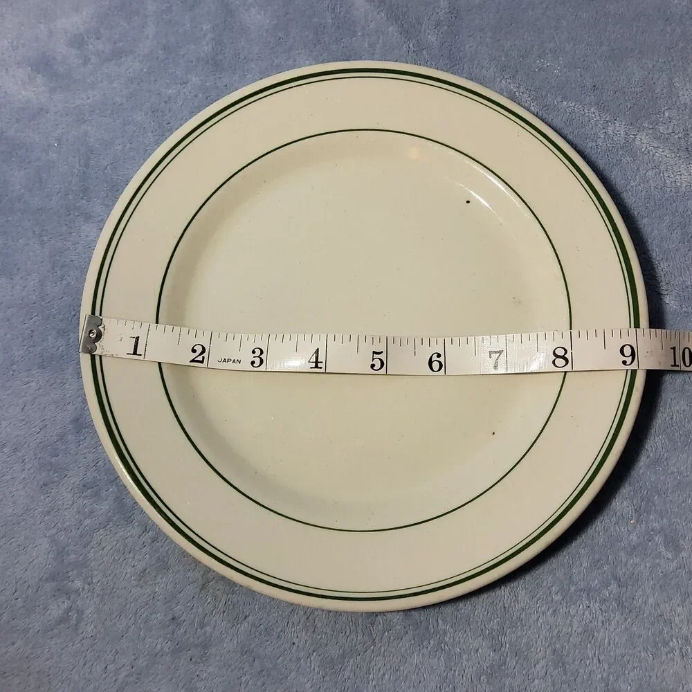 Vintage Sterling Vitrified China Green Stripe Rim Dinner Plate 9.25